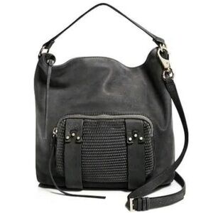 she + Lo Grey Pewter Grey Perforated Leather Crossbody Bag Purse